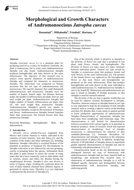 Morphological and Growth Characters of Andromonoecious Jatropha Curcas