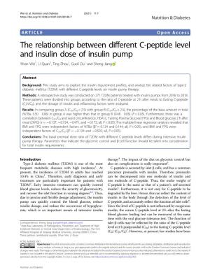 The Relationship Between Different C-Peptide Level and Insulin Dose of Insulin Pump Yihan Wei1,Liquan1, Ting Zhou1,Guolidu1 and Sheng Jiang 1