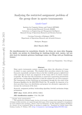 Analysing the Restricted Assignment Problem of the Group Draw in Sports Tournaments