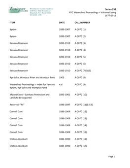 Series 252 NYC Watershed Proceedings