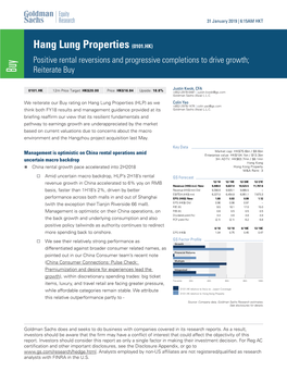 Hang Lung Properties (0101.HK) Positive Rental Reversions and Progressive Completions to Drive Growth;