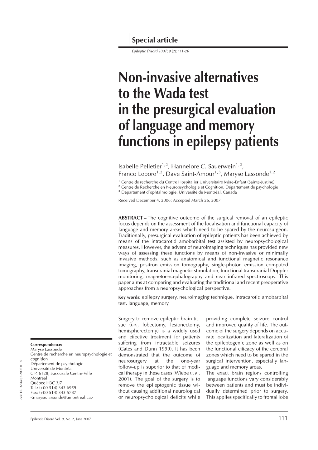 Non-Invasive Alternatives to the Wada Test in the Presurgical Evaluation of Language and Memory Functions in Epilepsy Patients