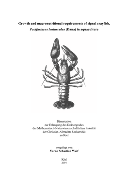 Growth and Macronutritional Requirements of Signal Crayfish, Pacifastacus Leniusculus (Dana) in Aquaculture