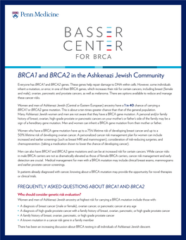 BRCA1 and BRCA2 in the Ashkenazi Jewish Community