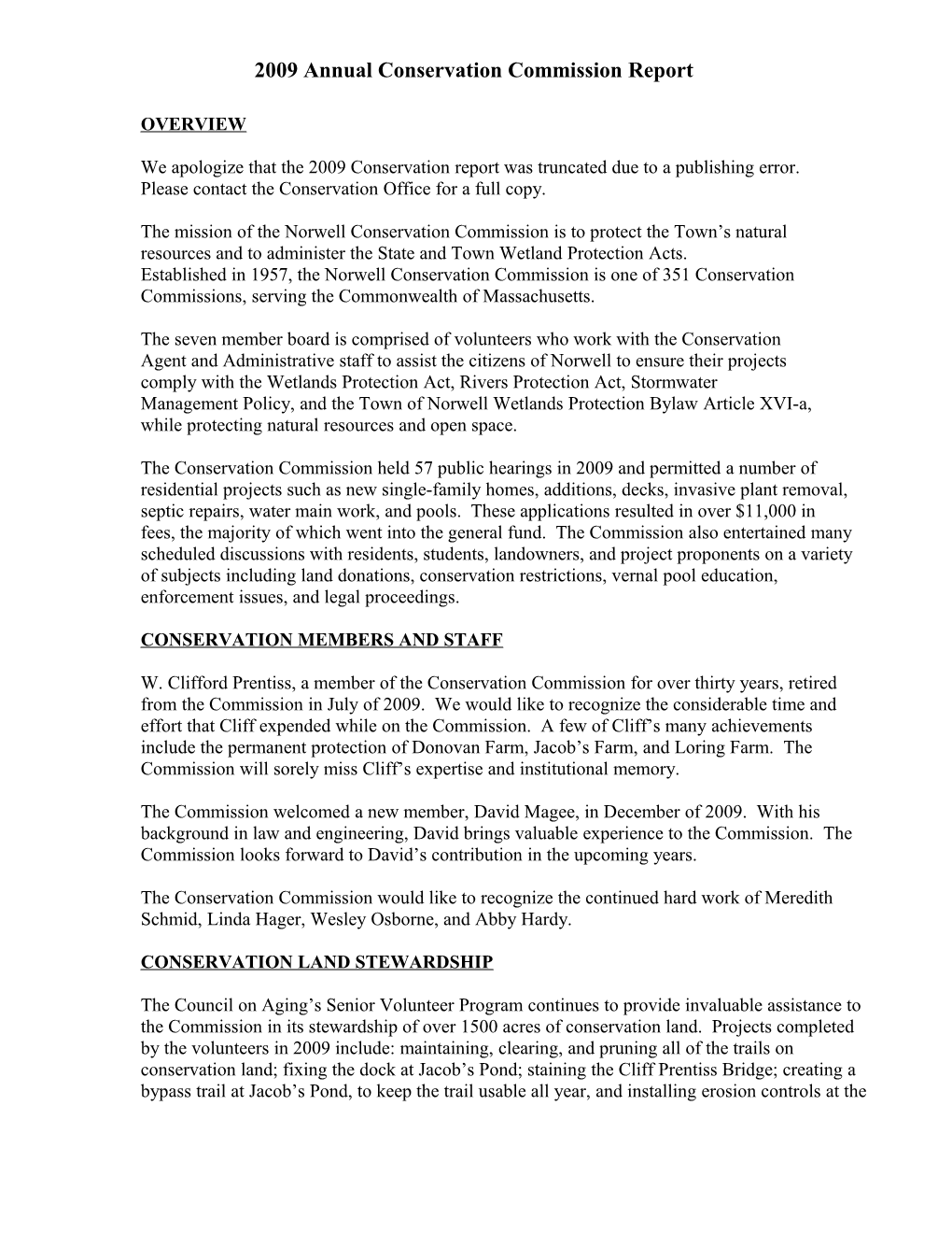 2006 Report of the Conservation Commission