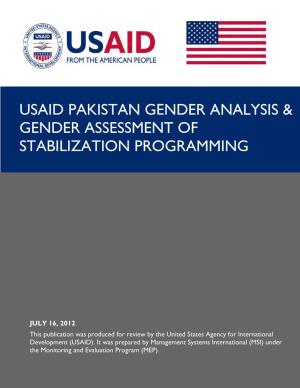 Usaid Pakistan Gender Analysis & Gender Assessment of Stabilization