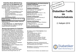 Diabetiker-Treffs Im Hohenlohekreis