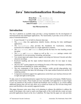 Javatm Internationalization Roadmap