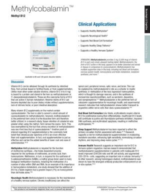 Methylcobalamin™ Neurologic & Cognitive Methyl B12 Clinical Applications