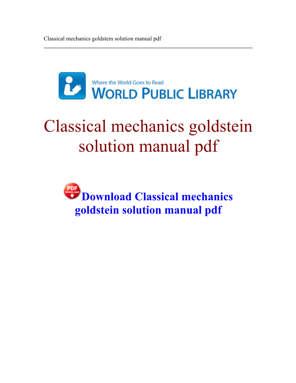 Classical Mechanics Goldstein Solution Manual Pdf