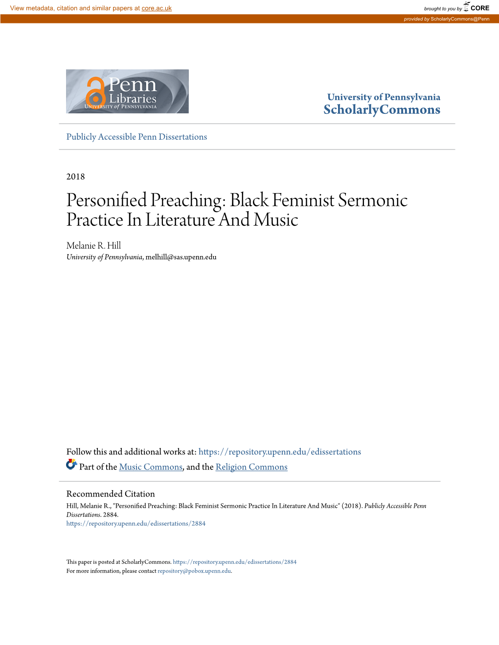 Personified Preaching: Black Feminist Sermonic Practice in Literature and Music