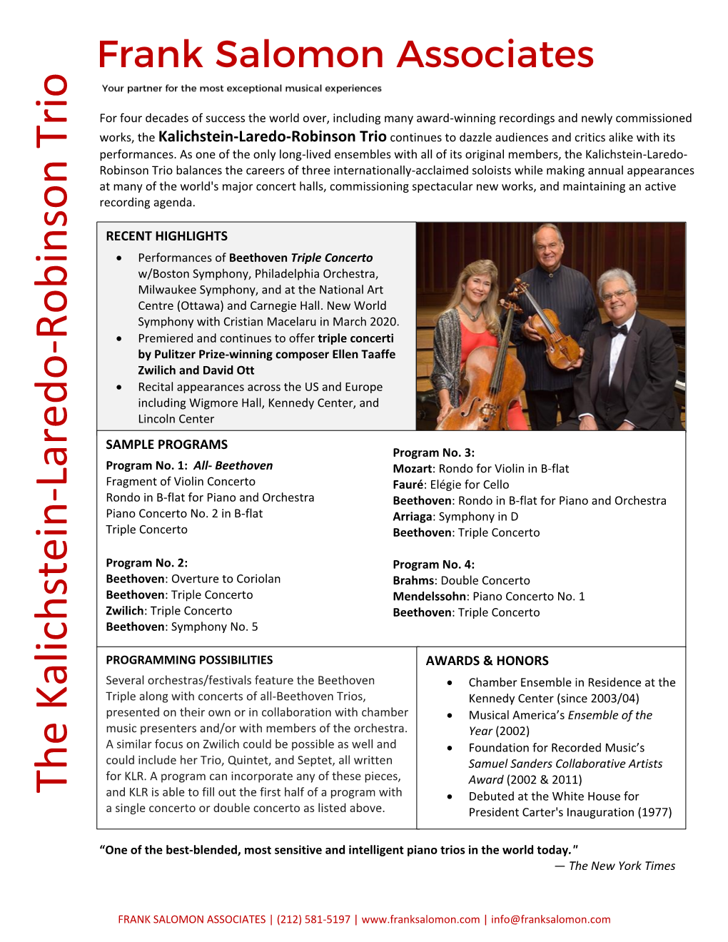 The Kalichstein-Laredo-Robinson Trio “One of the Best the “One of Agenda
