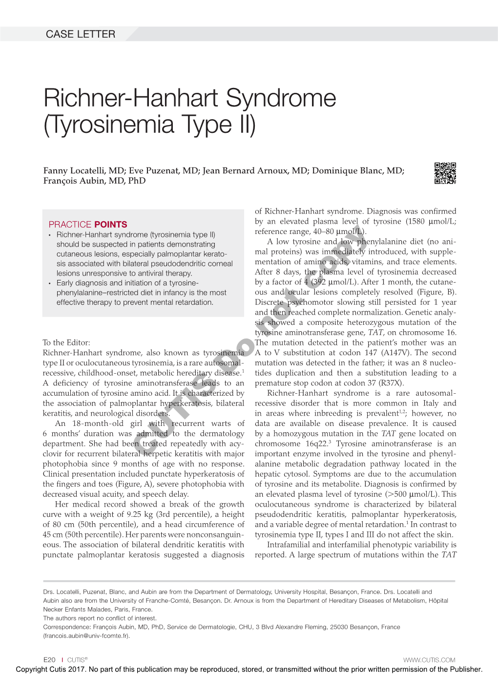 Richner-Hanhart Syndrome (Tyrosinemia Type II)