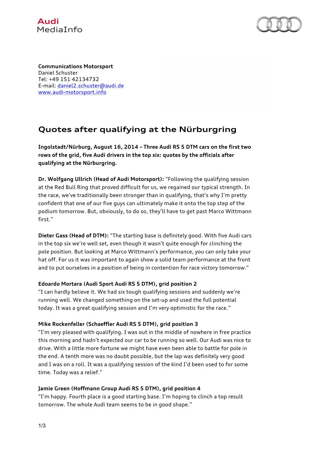 Quotes After Qualifying at the Nürburgring