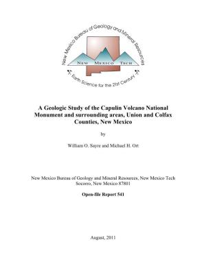 A Geologic Study of the Capulin Volcano National Monument and Surrounding Areas, Union and Colfax Counties, New Mexico