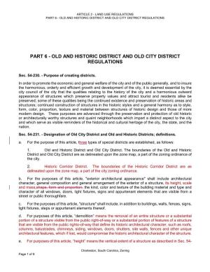 Old and Historic District and Old City District Regulations