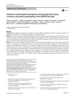 Variation in Neurosurgical Management of Traumatic Brain Injury: a Survey in 68 Centers Participating in the CENTER-TBI Study