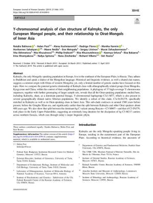 Y-Chromosomal Analysis of Clan Structure of Kalmyks, the Only European Mongol People, and Their Relationship to Oirat-Mongols of Inner Asia