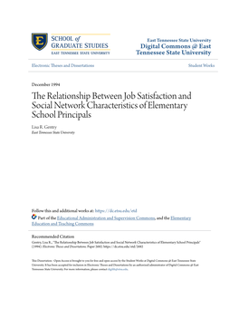 The Relationship Between Job Satisfaction and Social Network Characteristics of Elementary School Principals Lisa R