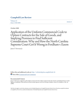 Application of the Uniform Commercial Code to Option Contracts for The
