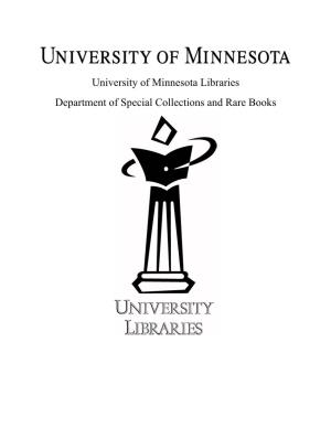 University of Minnesota Libraries Department of Special Collections and Rare Books