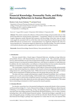 Financial Knowledge, Personality Traits, and Risky Borrowing Behaviors in Iranian Households