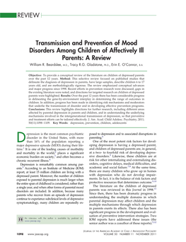 Transmission and Prevention of Mood Disorders Among Children of Affectively Ill Parents: a Review