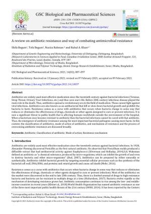 A Review on Antibiotic Resistance and Way of Combating Antimicrobial Resistance