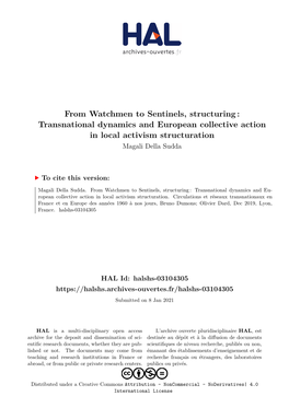 From Watchmen to Sentinels, Structuring : Transnational Dynamics and European Collective Action in Local Activism Structuration Magali Della Sudda