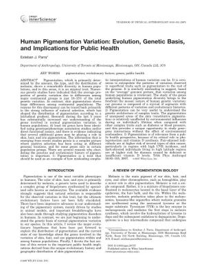 Human Pigmentation Variation: Evolution, Genetic Basis, and Implications for Public Health