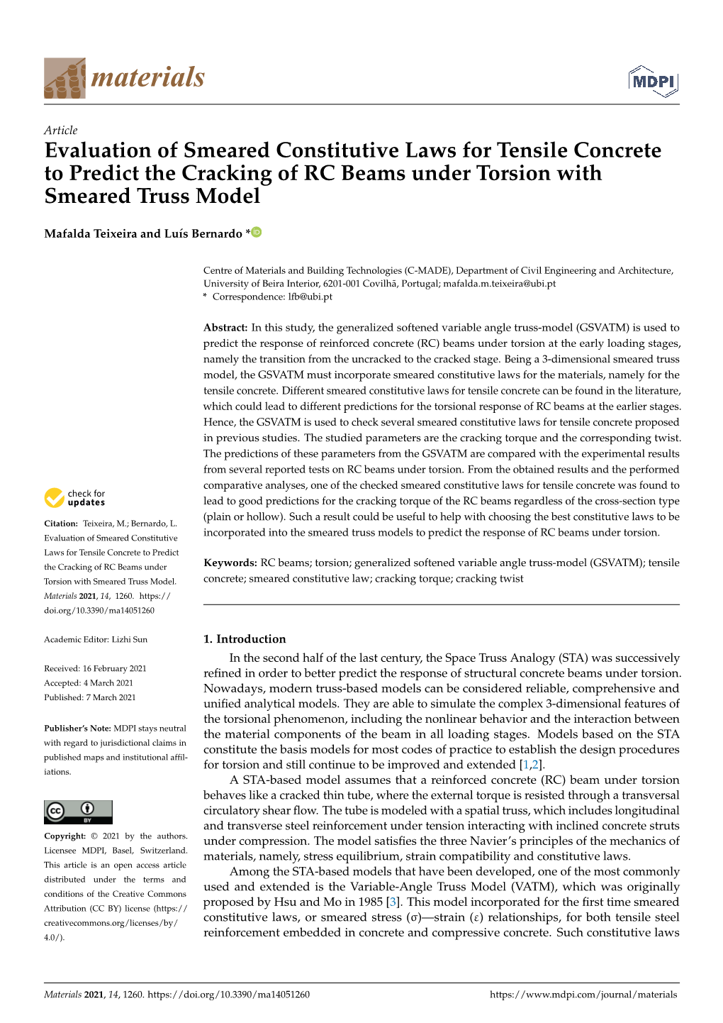 Evaluation of Smeared Constitutive Laws for Tensile Concrete to Predict the Cracking of RC Beams Under Torsion with Smeared Truss Model