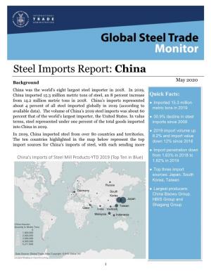 Steel Imports Report: China May 2020 Background China Was the World’S Eight Largest Steel Importer in 2018