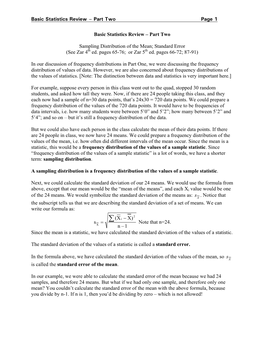 Part Two Page 1 Basic Statistics Review