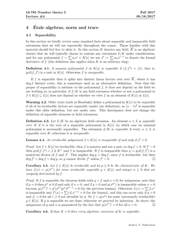 18.785F17 Number Theory I Lecture 4 Notes: Étale Algebras, Norm And