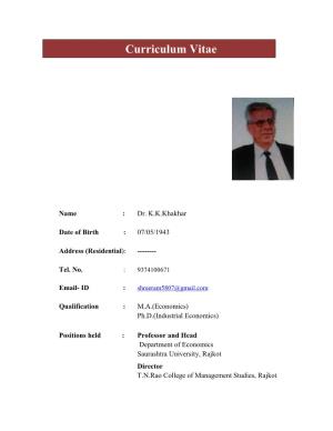(11) Curriculum Vitae of Dr. K.K.Khakhar.Pdf