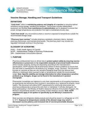 Vaccine Storage, Handling and Transport Guidelines