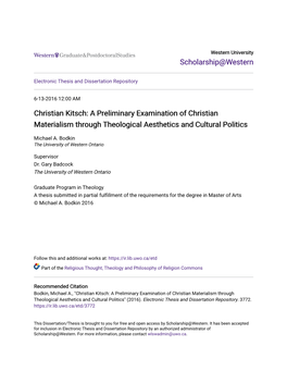 Christian Kitsch: a Preliminary Examination of Christian Materialism Through Theological Aesthetics and Cultural Politics
