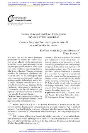 Common Law and Civil Law: Convergences Beyond a Written Constitution