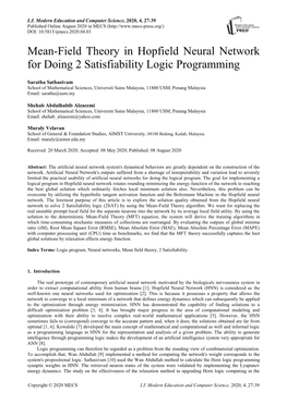 Mean-Field Theory in Hopfield Neural Network for Doing 2 Satisfiability Logic Programming