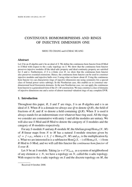 Continuous Homomorphisms and Rings of Injective Dimension One