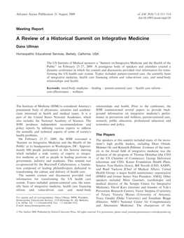A Review of a Historical Summit on Integrative Medicine