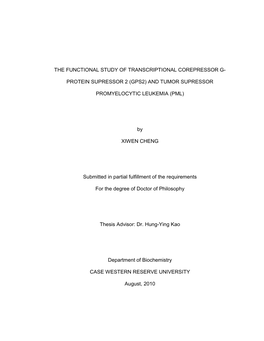 Functional Study of Transcriptional Corepressor GPS2 and Tumor