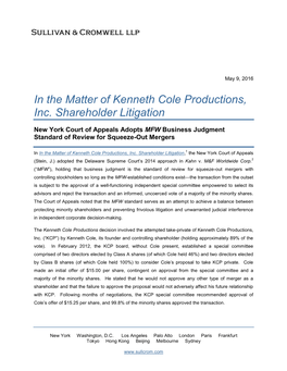 In the Matter of Kenneth Cole Productions, Inc. Shareholder Litigation