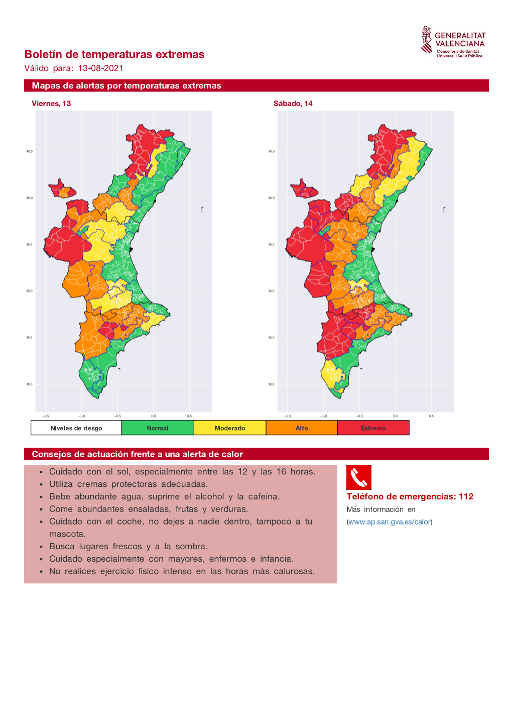 Boletín De Temperaturas Extremas Válido Para: 13-08-2021 Mapas De Alertas Por Temperaturas Extremas