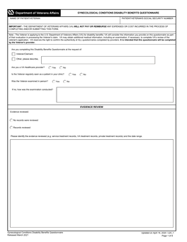 Gynecological Conditions Disability Benefits Questionnaire