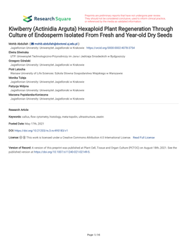 Kiwiberry (Actinidia Arguta) Hexaploid Plant Regeneration Through Culture of Endosperm Isolated from Fresh and Year-Old Dry Seeds