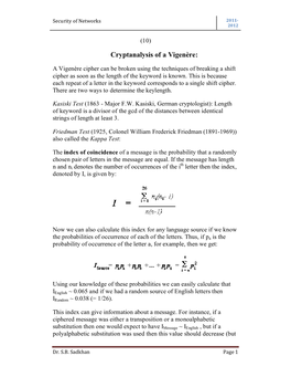 Cryptanalysis of a Vigenère