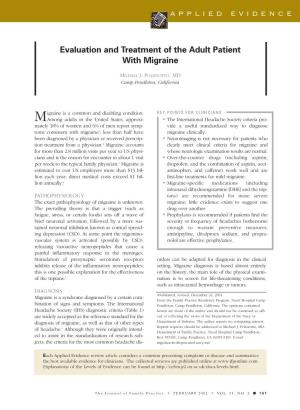 Evaluation and Treatment of the Adult Patient with Migraine