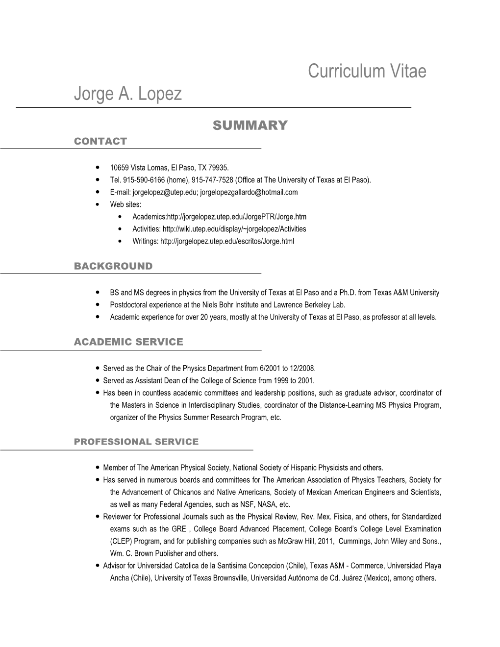 Curriculum Vitae Jorge A. Lopez