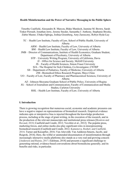 Health Misinformation and the Power of Narrative Messaging in the Public Sphere Timothy Caulfield, Alessandro R. Marcon, Blake M